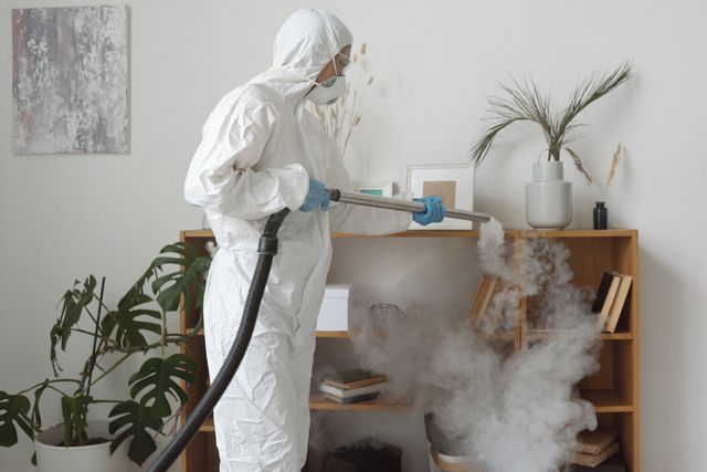 Person controlling pest growth